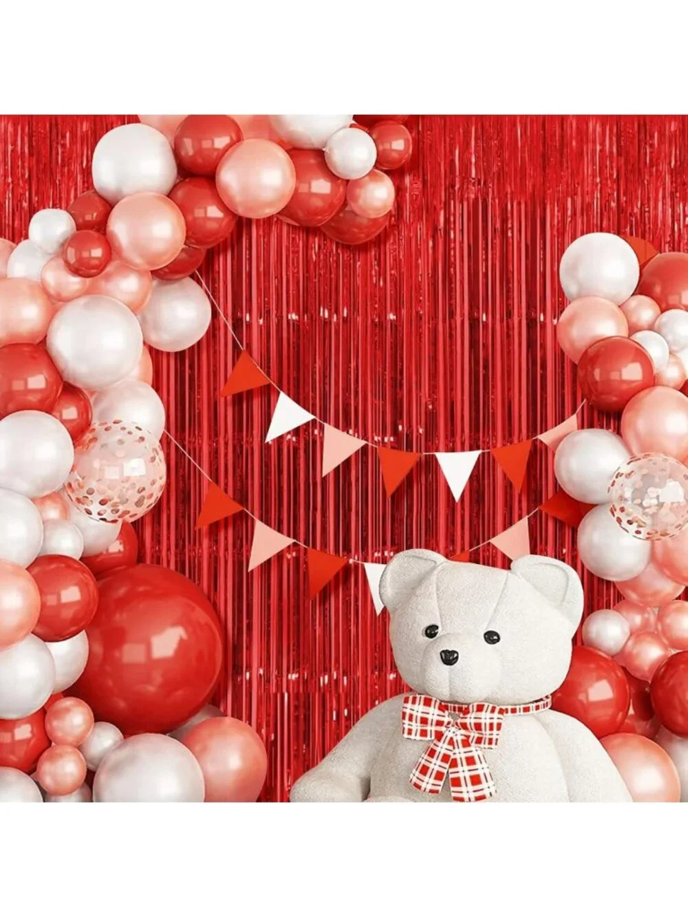 20 Pack Red Foil Fringe Curtains - Metallic Tinsel Streamer Backdrop for Parties